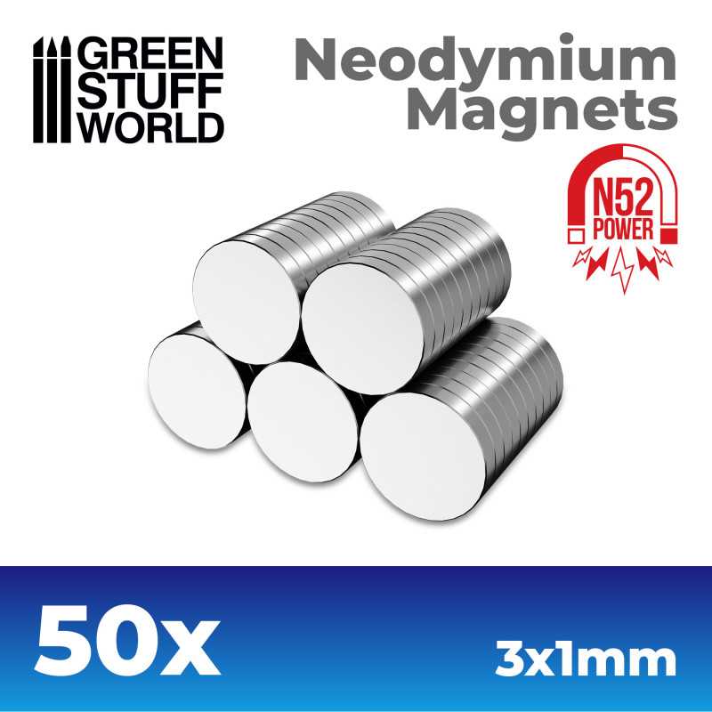 ▷ Jetzt Neodym-Magnete 3x1mm - 50 stück (N52) | - Green Stuff World