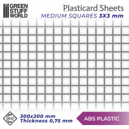 Plancha Plasticard CUADRADOS MEDIANOS - tamaño A4 Planchas Texturizadas