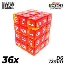36x Dadi D6 12mm - Rosso/Giallo Trasparente | Dadi D6