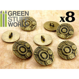 8x Steampunk Buttons GEARS MECHANISM - Antique Gold | Buttons