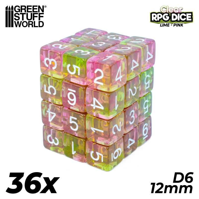 36x D6 12mm Dés de Jeu - Vert et Rose