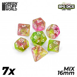 7x Mix 16mm Spielwürfel - Limette und Rosa