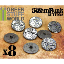 8x Boutons à motifs Steampunk MOUVEMENTS mécaniques - argenté | Boutons
