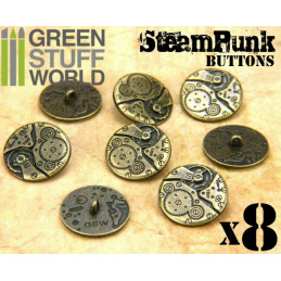 8x Boutons à motifs Steampunk MOUVEMENTS mécaniques - Bronze | Boutons