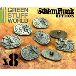 8x Ovale Knöpfe Steampunk-Stil - UHRWERKE - Antike Silberfarben | Knöpfe