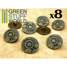 8x Boutons à motifs Steampunk ROUAGES - Bronze | Boutons