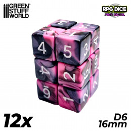 12x D6 16mm Dés de Jeu - Rose Marbre | Dés D6