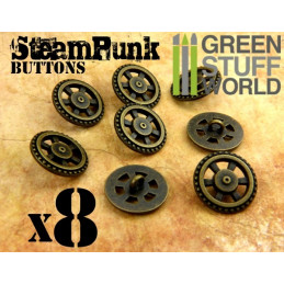 8x Steampunk Buttons FLYWHEEL GEARS - Bronze | Buttons