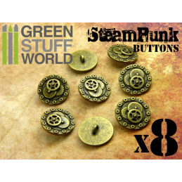 8x Steampunk Buttons BOLTS and GEARS - Antique Gold | Buttons