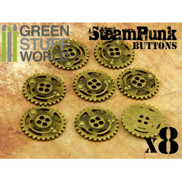 8x Boutons à motifs Steampunk Rouages ROUE DENTÉE - Doré Antique | Boutons