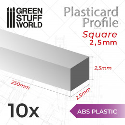 Plasticard PROFILÉ TIGE CARRÉE plein 2.5mm | Profilé Carrée