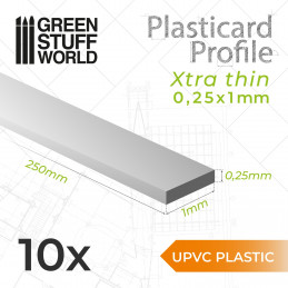 uPVC Plasticard - FLACHPROFILE Xtra-dünn 0,25x1 mm | Flachprofil