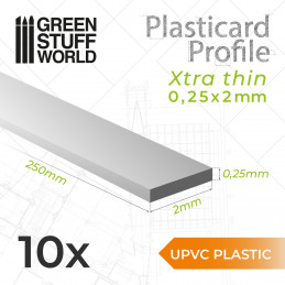 uPVC Plasticard - FLACHPROFILE Xtra-dünn 0.25mm x 2mm | Plastikcard