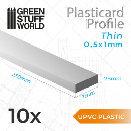 uPVC Plasticard - Dünn 0.50mm x 1mm | Flachprofil