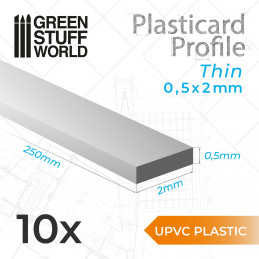 uPVC Plasticard - Profilé Fin 0.50mm x 2mm | Profilé Plat