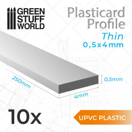 Perfil Plasticard uPVC - Fino 0.50mm x 4mm Perfiles Planos