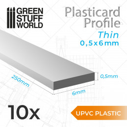 uPVC Plasticard - Profilé Fin 0.50mm x 6mm | Profilé Plat