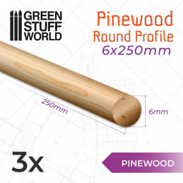 Listello Tondo o Tondino Legno di Pino 6x250mm | Profilati in legno