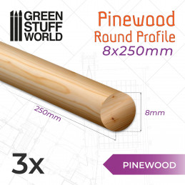 Varilla Redonda Madera Pino 8x250mm Perfiles de madera