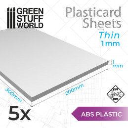 Plaque de Plasticard - 1 mm - COMBOx5 feuilles | Plaques Lisses