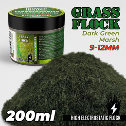 Static Grass Flock 9-12mm - DARK GREEN MARSH - 200 ml | 9-12mm static grass